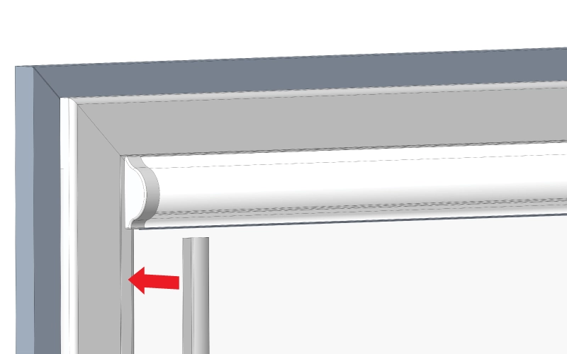 zarovnání vymezovací lišty se spojem krycí lišty a rámu křídla